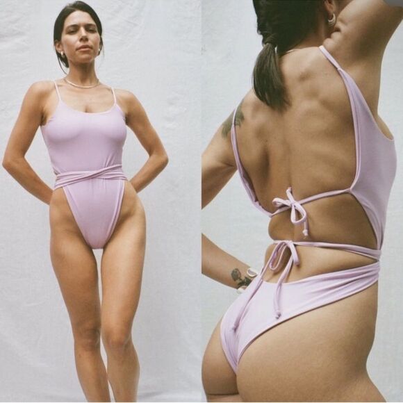 NWOT Free People Mare Perpetua The Essential One-Piece Lilac Wrap Swimsuit - Picture 2 of 4